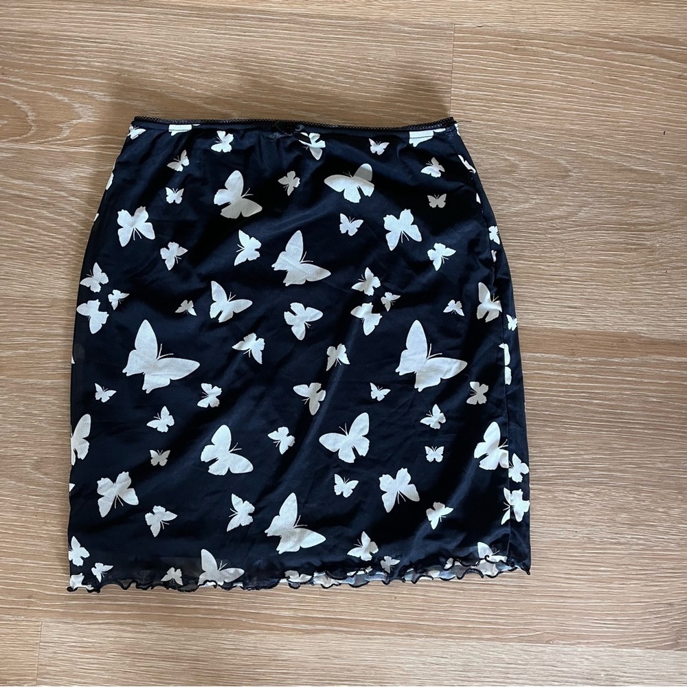 Wild Fable Mesh Mini Skirt Butterfly Print Layered Stretch Black White Size S